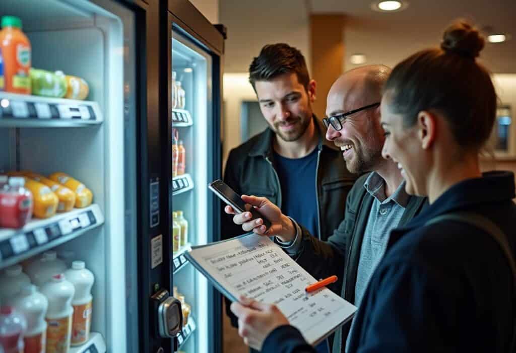 Vending machine profit calculator UK showing coins and notes next to a vending machine representing realistic revenue and profit expectations