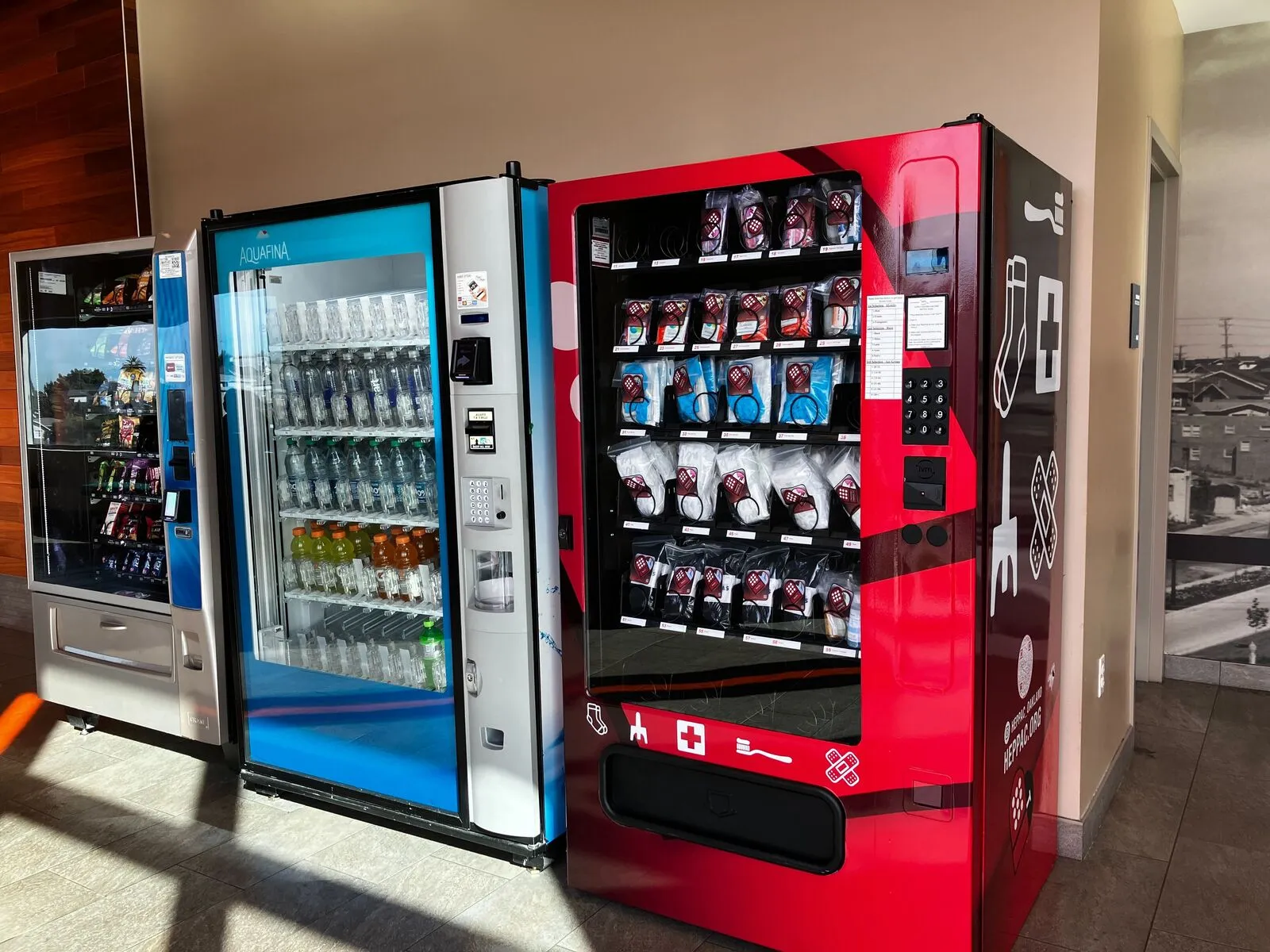 Vending machines for hospitals in a UK NHS hospital waiting area