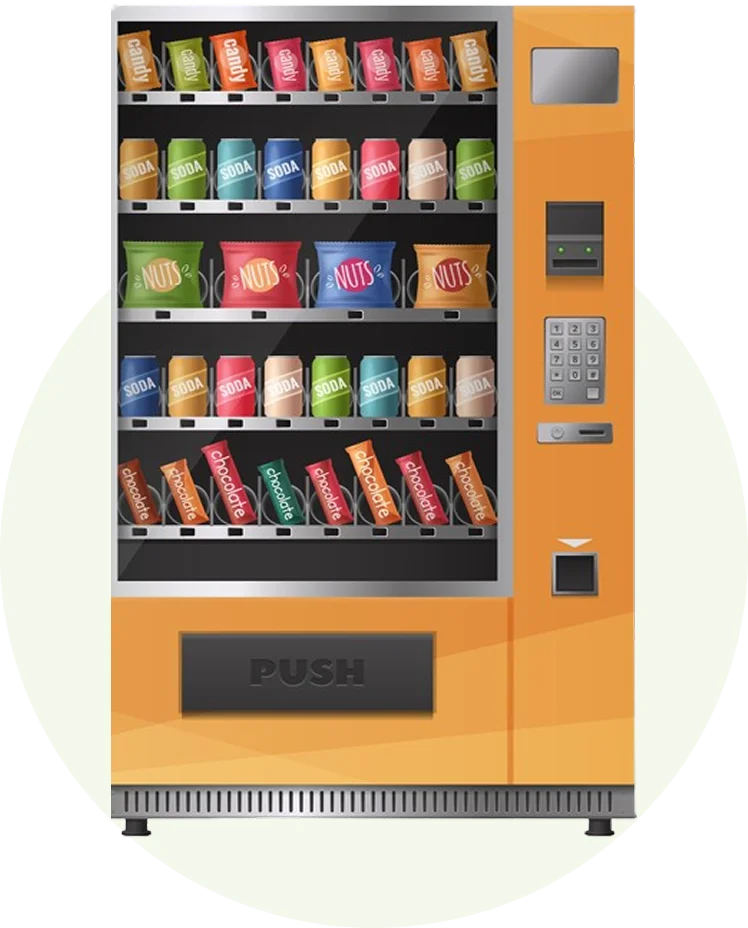 Compact vending machines selling snacks and drinks in a small UK office reception