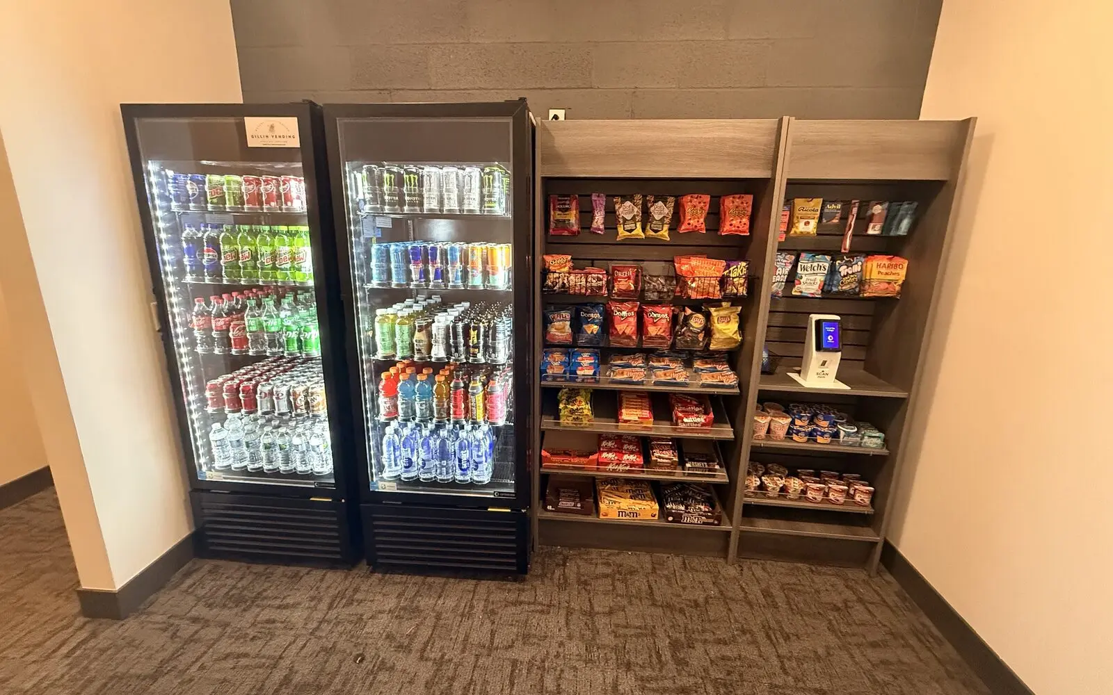 Apartment building vending machine in a UK residential lobby