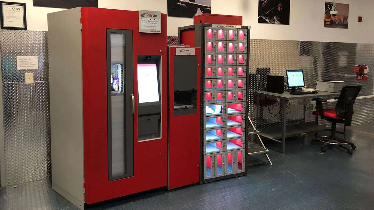 Self storage vending machine selling padlocks and packing tape at a UK storage facility