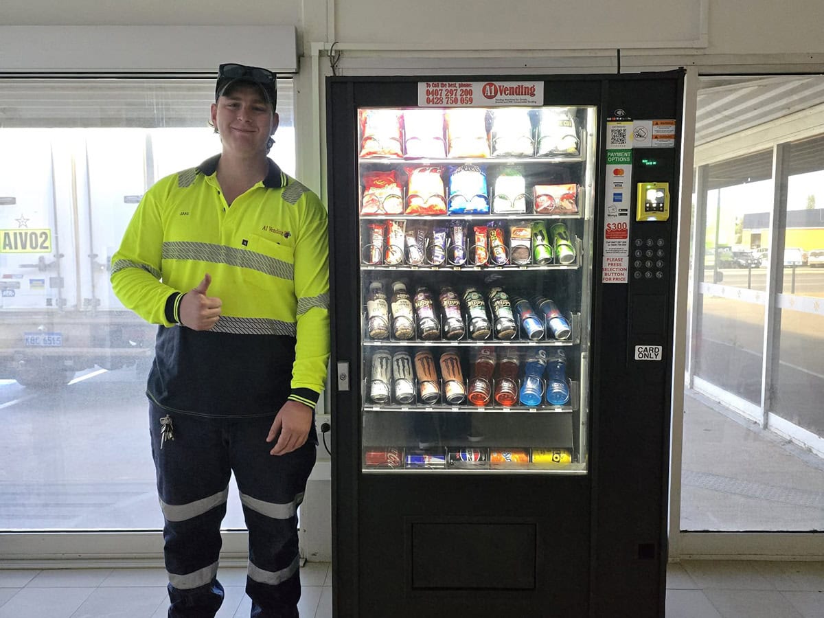 Vending machines for construction sites in a UK site welfare cabin