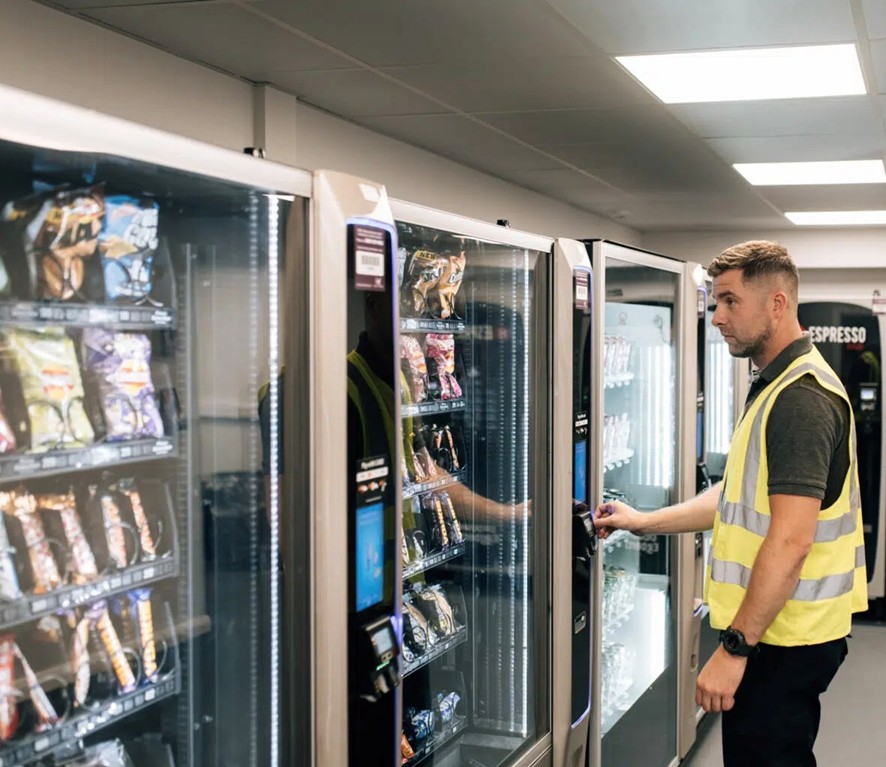 Vending machines for factories in a UK manufacturing break room