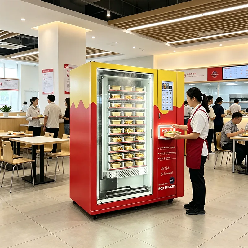 Hot food vending machine serving meals on a UK night shift