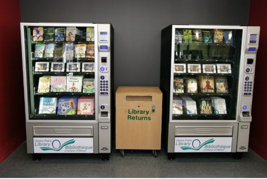 Library vending machine in the foyer of a UK public library